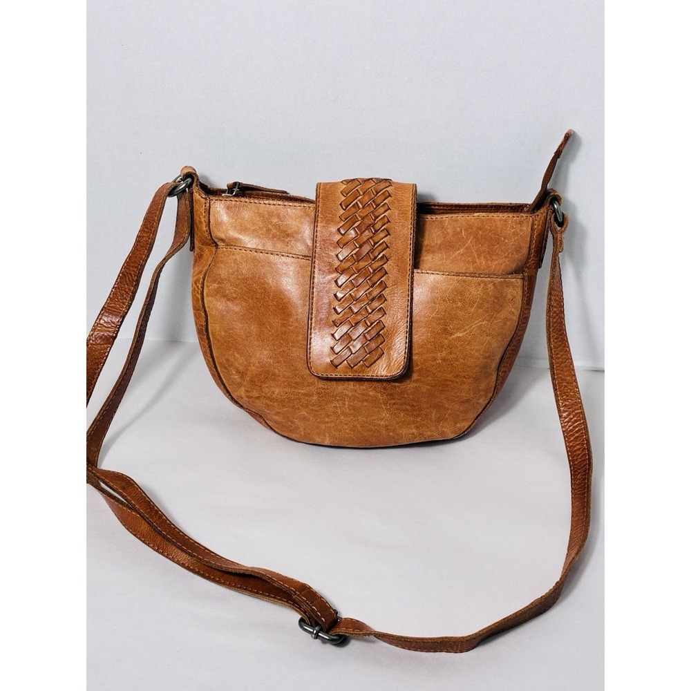 Vilenca Holland Brown Leather Crescent Crossbody Bag Zip/ Magnetic Western Boho